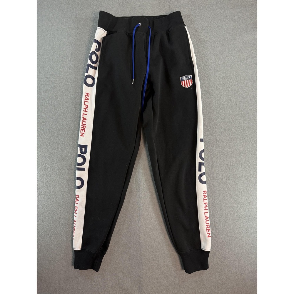 Polo Ralph Lauren Jogger Pants Mens XS Black Colorblock Elastic Waist 1967